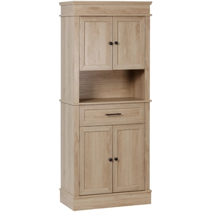 HOMCOM Küchenbuffet Küchenschrank mit vielseitiger Aufbewahrung 2 Schränke 2 Türen Schublade Nische MDF Spanplatten E1 Hell Eiche   Aosom günstig
