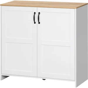 HOMCOM Schrank Aufbewahrung Buffet Küche mit 2 Türen und 2 verstellbaren Regalen - Weiß und Holzoptik - 90 x 39,5 x 88 cm   Aosom günstig