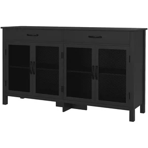 HOMCOM Lowboard-Schrank mit 4 Türen, verstellbaren Regalen und 2 Schubladen für Wohnzimmer, Küche, Esszimmer - industrieller Stil - 150 x 40 x 85 cm Schwarz   Aosom günstig