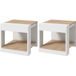 HOMCOM Set aus 2 Beistelltischen Sofatisch Nachttisch Holzoptik weiß u... günstig