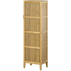 HOMCOM Bambus Aufbewahrungsschrank mit 4 Ebenen und Lamellentürdesign für Badezimmer Schlafzimmer Wohnzimmer 40 x 30 x 140 cm   Aosom günstig