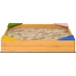 Outsunny Quadratischer Sandkasten aus Holz für Kinder mit 4 Sitzgelege... günstig