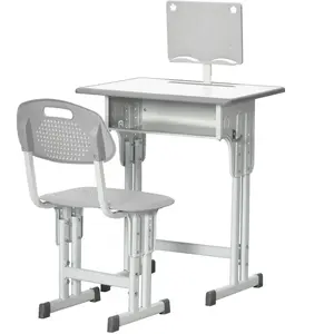 HOMCOM Schreibtisch und Stuhl für Kinder mit Leseständer, Fach, Haken und Stifthalter - verstellbare Höhe - 60 x 45 x 90-102 cm - grau Aosom günstig