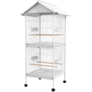 PawHut Vogelvoliere Käfig auf Rollen Designhaus Futtertröge Sitzstange... günstig