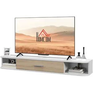 HOMCOM Wand-TV-Möbel TV-Bank TV-Möbel für TVs bis zu 50 Zoll mit 2 offenen Fächern und einem klappbaren Schrank 120L x 26B x 16H cm Weiß Aosom günstig