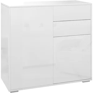 HOMCOM Aufbewahrungsschrank Sideboard Schrank mit 2 Schubladen und 2 Schranktüren, verstellbare Regale, für Wohnzimmer, Küche, Schlafzimmer, 79 x 36 x 74 cm, glänzendes Weiß   Aosom günstig