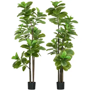 HOMCOM Set mit 2 künstlichen Pflanzen Geigenblattfeige Ficus Lyrata Hö... günstig