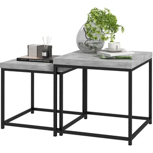 HOMCOM Set aus 2 stapelbaren quadratischen Couchtischen für das Wohnzimmer, mit Stahlgestell und grauen Holzplatten Aosom günstig