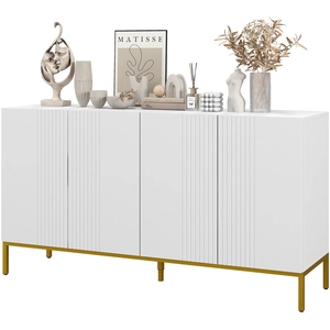 HOMCOM Buffet Sideboard zeitgenössisches grafisches Design 2 Schränke Tür höhenverstellbare Regale Weiß Gold   Aosom günstig