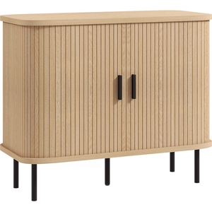 HOMCOM Buffet Wohnzimmer, Aufbewahrungsmöbel mit 2 Lamellen-Schiebetüren und 4 Fächern, 5 Stahlbeine, moderner Stil, für Esszimmer und Küche, 90 x 40 x 75 cm, Eiche   Aosom günstig