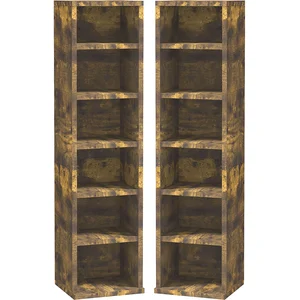 HOMCOM Set aus 2 Säulenregalen CD-DVD Aufbewahrungsschrank 6 + 6 Fächer 21 x 22,5 x 88,5 cm Kapazität max. 204 CD rustikales Braun Aosom günstig