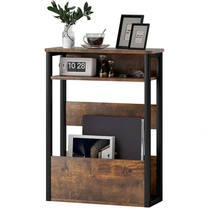 HOMCOM Beistelltisch, Nachttisch, Sofatisch, mit zweistufigem Regal, abgerundete Ecken, verstellbare Fußkappen, für Schlafzimmer, Wohnzimmer, 46 x 18 x 58,5 cm, rustikales Braun Aosom günstig