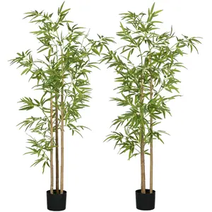 HOMCOM Set aus 2 künstlichen Bambus Bäumen Höhe 180 cm mit Topf, Innen... günstig