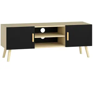 HOMCOM TV-Möbel TV-Bank aus Holz bis zu 127 cm mit Ablagen, 2 Schränken und Kabeldurchlässen für Wohnzimmer, Schlafzimmer, 110 x 36,2 x 42 cm, Eiche und Schwarz Aosom günstig