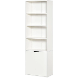 HOMCOM Bücherregal Aufbewahrungsregal Bücherschrank mit 4 offenen Fächern und 2 Türen, Regal für Wohnzimmer, Schlafzimmer, Büro, 59 x 29 x 180 cm, weiß Aosom günstig