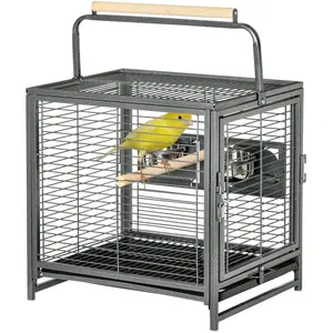 PawHut Vogeltransportkäfig aus Stahl für Papageien, Vogelkäfig mit 2 E... günstig