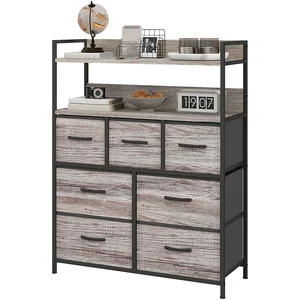 HOMCOM Kommode Schlafzimmer Aufbewahrungsmöbel 7 Schubladen aus Stoff faltbar und herausnehmbar mit offenen Regalen und Stahlrahmen, Schubladenkommode für Wohnzimmer, Schlafzimmer, Eingangsbereich, Grau   Aosom günstig