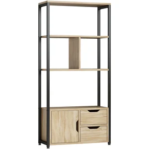 HOMCOM Bücherregal Industrial-Stil 3 Ablagen Schranktür 2 Schubladen Spanplatten Holzoptik schwarzer Stahl Aosom günstig