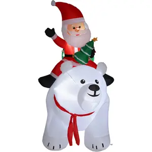 Outsunny Aufblasbarer Weihnachtsmann auf Eisbär 200 cm mit 5 LED-Leuch...