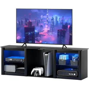 HOMCOM TV-Möbel mit RGB-LED-Beleuchtung, TV-Holzmöbel für Fernseher bis zu 65 Zoll mit verstellbaren Glastablaren, 5 Fächern, Kabeldurchführungen und Fernbedienung für Wohnzimmer, Schlafzimmer, Abmessungen 160 x 35 x 35 cm, schwarz Aosom günstig