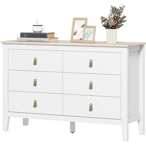 HOMCOM Kommode 6 Schubladen, Aufbewahrungsmöbel mit modernen Polyurethan-Griffen, Holzoptik-Tischplatte, Schlafzimmer-Kommode, Wohnzimmer, Flur, 120 x 40 x 78 cm, weiß   Aosom günstig