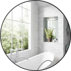 HOMCOM Runder Spiegel, Badezimmerspiegel, 70 cm Durchmesser, Metallrahmen, Wandspiegel, einfache Montage, für Schlafzimmer, Wohnzimmer, Flur, Schwarz günstig