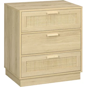 HOMCOM Kommode mit 3 Schubladen, Schlafzimmer-Aufbewahrungsmöbel im Boho-Stil mit Holzrahmen, Rattan-Kommode für Schlafzimmer, Wohnzimmer, Flur, Maße 60 x 38 x 69 cm, Naturholz   Aosom günstig