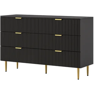 HOMCOM Kommode 6 Schubladen Schlafzimmer-Kommode Aufbewahrungsmöbel modern mit Griffen und goldenen Beinen, für Schlafzimmer, Wohnzimmer, Maße: 120 x 40 x 76,5 cm, Schwarz   Aosom günstig