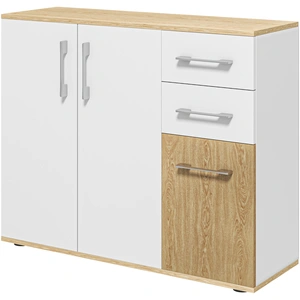 HOMCOM Sideboard, Aufbewahrungsmöbel mit 3 Türen, 2 Schubladen und verstellbarem Regal, moderner Stil, Sideboard Esszimmer, Küche und Wohnzimmer, 90 x 30 x 75,5 cm, Weiß und Holz natur   Aosom günstig