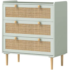 HOMCOM Kommode 3 Schubladen Schlafzimmer Schrank Bohème-Stil mit Holzrahmen, Rattankommode für Schlafzimmer, Wohnzimmer, Eingang, 80 x 40 x 87,5 cm, Hellblau   Aosom günstig