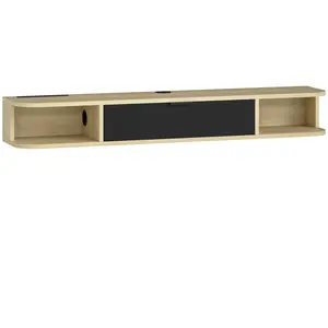 HOMCOM Hängendes TV-Möbel 120 cm, TV-Möbel für Fernseher bis zu 127 cm, Klappschublade, 2 offene Fächer und Kabeldurchführung, Wand-TV-Bank für Wohnzimmer, Schwarz und Naturholz-Optik Aosom günstig
