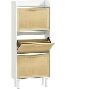 HOMCOM Schuhschrank Schuhregal 3 Klapptüren 18 Paar, geflochtene Harzo... günstig