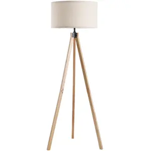 HOMCOM Stehlampe im skandinavischen Stil 40 W max. Abmessungen Ø 45L x 45B x 152H cm aus Pinienholz Leinen beige Aosom günstig