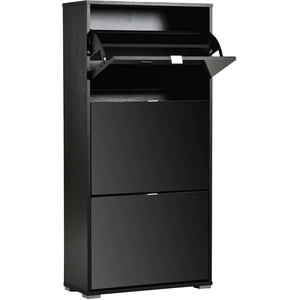 HOMCOM Schuhschrank Schuhkommode 3 aufklappbare Türen 3 Fächer Holz 60B x 26T x 124H cm Schwarz lackiert Aosom günstig