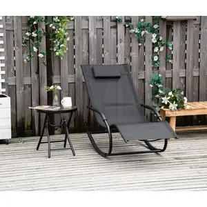 Outsunny Schaukelliegestuhl Ergonomischer Rocking Chair mit Kopfstütze und galvanisiertem Metallrahmen Textilene 63l x 160B x 88H cm Schwarz   Aosom günstig