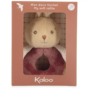Kaloo Kuscheltier-Rassel Hase bordeauxrot - weiches Babyspielzeug