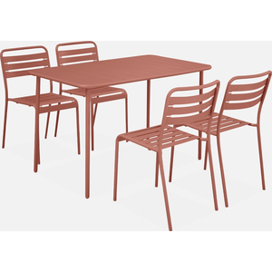 sweeek - Gartentisch + 4 Stühle aus Stahl - Terracotta günstig