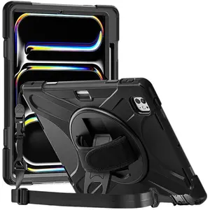 DLH Reinforced Case With Stylus Slot Shoulder Strap Rotating Han (Apple iPad Pro 13 2024), Tablet Hülle, Schwarz günstig