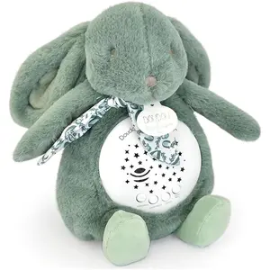 Doudou et Compagnie, Nachtlicht, Nachtlicht Sterne & Musik, Hase salbeigrün 19cm