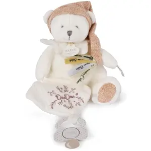 Doudou et Compagnie, Schmusetuch, Schmusetuch mit Schnullerhalter Bär rosegold 20cm (20 x 15 cm)