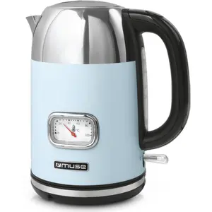 MUSE Retro Wasserkocher 1,7 L mit Temperaturanzeige, Filter, Pastellbl...