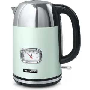 MUSE Retro Wasserkocher 1,7 L mit Temperaturanzeige, Filter, Pastellgr...
