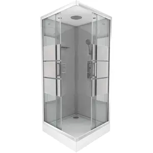 AURLANE Komplettdusche 90×90×215 cm, Duschtasse, Gleittüren, 5 mm ESG, Armatur günstig