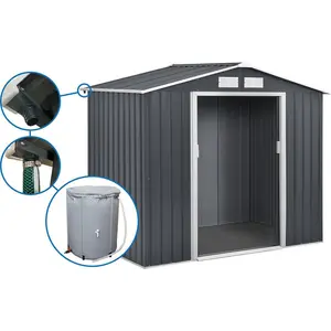 Gerätehaus aus Metall - "Vegas"- 4,07 m² mit Dachrinne und Wasserauffangbehälter - Grau günstig