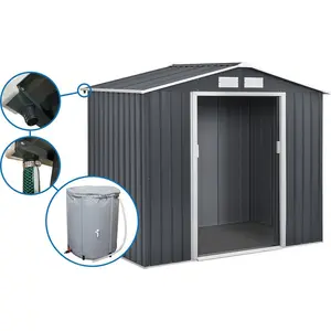 Gerätehaus aus Metall - "Vegas" - 5,29 m² mit Dachrinne und Wasserauffangbehälter - Grau günstig