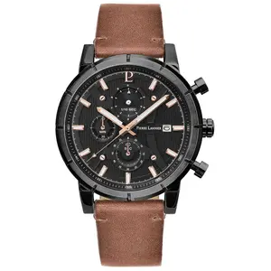Herrenuhr Chronograph 45 mm Edelstahl mit Datumsanzeige, Lederarmband und Wechselsystem günstig