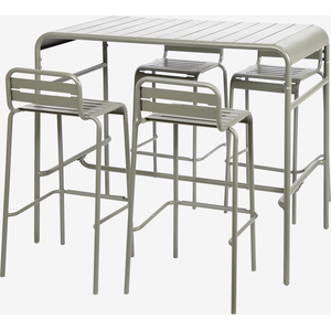 sweeek - Outdoor-Bartisch + 4 Barhocker mit Lehne aus Stahl - Khaki günstig