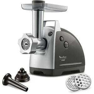 Moulinex Fleischwolf ME6868 Meat Mincer, 2200 W, 4 Zubehörteile inbegriffen, sicheres Reverse-System, schwarz/silber
