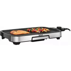 Tefal Plancha Inox CB630D10, Edelstahl, Schwarz, Rechteckig, Drehregle...