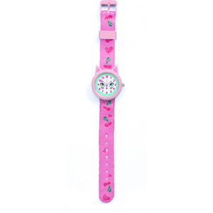 Djeco Kinder Armbanduhr Katze mit Lern-Display, geräuschlos, Ø 30mm, ab 3 Jahre günstig